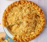 Apple & almond crumble pie with the first slice cut out