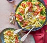 Baked camembert pasta alfredo in a pan