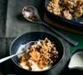 Banoffee flapjack crumble in a bowl with custard