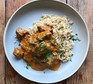 A serving of beef curry with rice