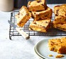Caramel pear blondies cut into squares