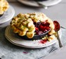 Bramley & blackberry pie with a shortcrust crust and slice taken out