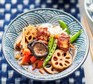 Chikuzen-ni served in a blue bowl