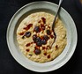 Coconut, rum & raisin rice pudding in a bowl