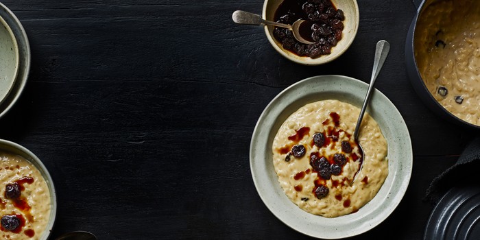 Coconut, rum & raisin rice pudding