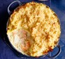 Creamy fish & leek pie served in a casserole dish