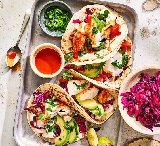 Fish tacos Fish tacos on a tray