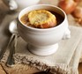 French onion soup in two bowls with onions