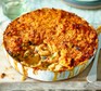 Harissa fish pie served in a baking dish