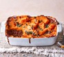 Vegan lentil & sweet potato cottage pie in a casserole