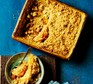 Pear crumble in a baking dish