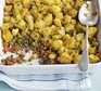 Shepherd's pie with crumbled potato topping, in a baking dish