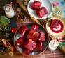 Red velvet brownies served on a plate