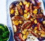 Sausage & maple swede traybake