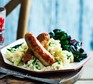Herby sausages with butter bean mash