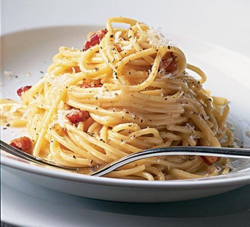 Carbonara recipes Spaghetti carbonara on a plate