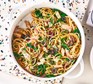 Tuna, olive & spinach spaghetti in a large dish