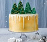 Winter spice cake decorated with chocolate trees